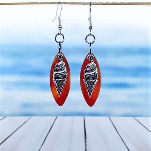 Sunset Red Sea Glass Ice Cream Earrings